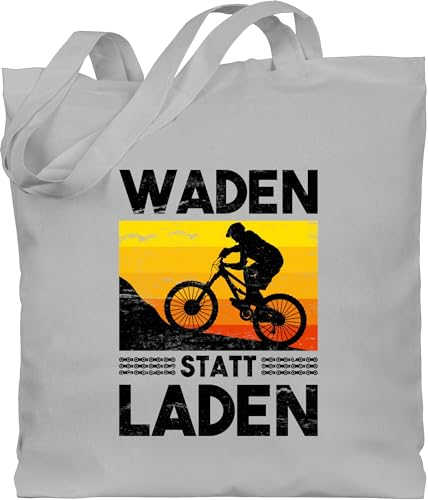 Baumwolltasche - Radsport - Taschen - Waden statt Laden Vintage - Unisize - Hellgrau - geschenke für fahrradbegeisterte fahrrad rad mountainbike canvas stoffbeutel geschenkideen fahrradfahrer