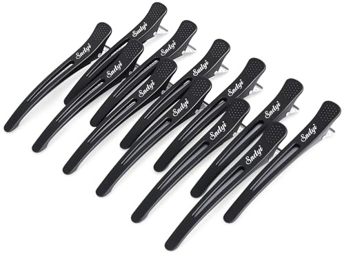 Sndyi Haarklammern Friseurbedarf, 12 Pack Haarclips zum Stylen und Schneiden, Rutschfeste Haarspangen mit Silikonband, Abteilklammern Friseur, Professionelle Salon-Haarnadeln für Dickes & Dünnes Haar