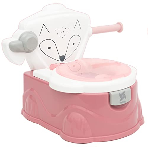 Twinly Orinal Foxy Toilette für Kinder mit Toiletten-Reduzierer, mit Papierrollenhalter und simuliertem Kettengriff - abnehmbarer Innenbecher (Rosa)