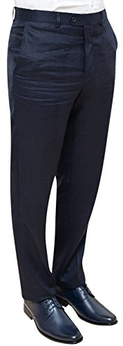 Evoga Pantaloni Uomo in Lino sartoriali Estivi Casual Eleganti (54, Blu Scuro)