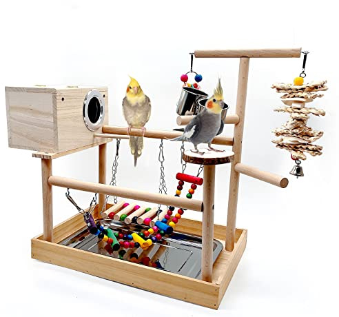 kathson Bird Playground,Parrot Play Stand,Parakeet Play Gym with Breeding Box and Food Cups,Cockatiel Perch Stand with Chewing&Exercise Toys,Birds Playstand for Budgie Conures Lovebirds
