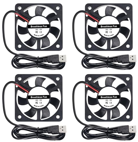 Dealikee 4Pcs USB 5010 3D Printer Fans DC 5V 50mmx50mmx10mm Quiet Cooling Fan 5010 Mini Computer Fan for Cooling DIY PC Computer Case 3D Printer CPU Coolers Radiators.