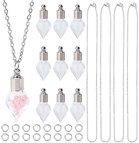 SUNNYCLUE 1 Box DIY 10 Set Glass Vial Necklace Making Kits Glass Memorial Necklace Stainless Steel Glass Container for jewellery Making DIY Necklaces Openable Memorial Keepsake Cremation Ashes Holders