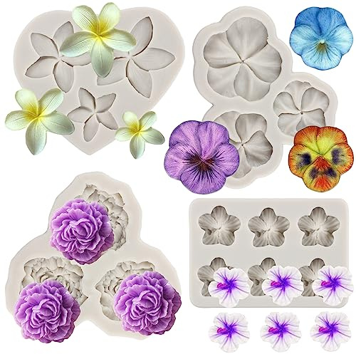 Sijiangmold Frangipani Silikonform für Plumeria-Blumen, Pfingstrosen, Fondant, Stiefmütterchen, Blumenform, für Cupcake-Topper, Kuchendekoration, Schokolade, Süßigkeiten, Polymerton, Gummipaste, 4