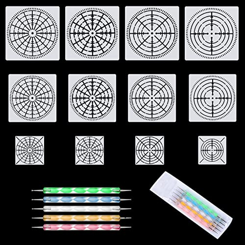 Sixfolo 17 Stück Mandala Dotting Schablonen Mandala Punkt Malerei Schablonen Wiederverwendbare schablonen mit mandala Dotting Tools für DIY Dekor,Felsen und Walls Art,3 Größen