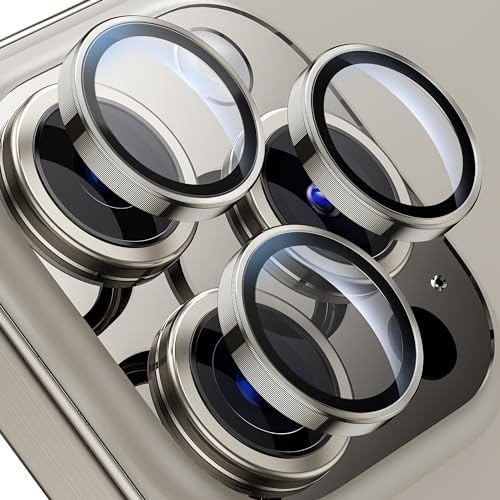 WSKEN for iPhone 15 Pro/15 Pro Max Camera Lens Protector Anti Scratch | [Keep Original Shooting]Shatterproof HD 9H Tempered Glass Screen Metal Ring Cover Titanium,Anti Fingerprint,Natural Titanium