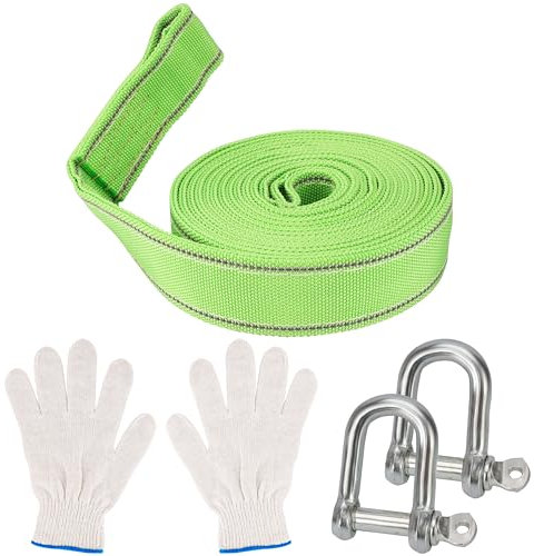 Belle Vous Abschleppseil 5M x 5cm - Abschleppseil mit reflektierenden Streifen - Lastseil bis zu 8 Tonnen - Mit Haken und Handschuhen - Zubehör für Autos und Geländewagen