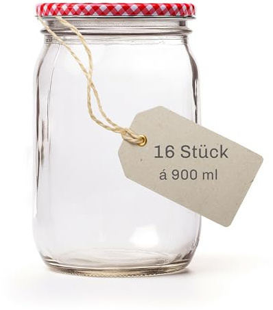 Blumixx Lot de 16 bocaux robustes et durables - Capacité de 900 ml - Idéal pour la récolte, la conservation et le rangement élégant - Pour la maison et le jardin