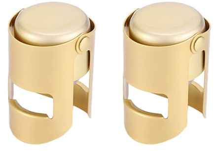 TopHomer Champagner-Weinverschluss, 2 Stück, Edelstahl, vakuumversiegelt, Weinflaschenverschluss, auslaufsicher, für Champagner, Sekt, Bier (Gold)