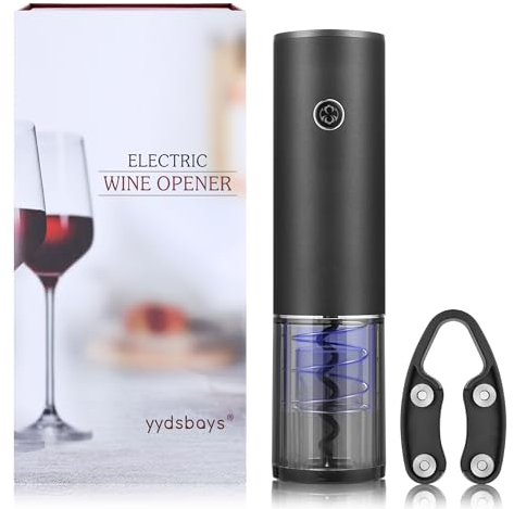 Sacacorchos Eléctrico Abridor de Botellas de Vino Electrico Automático Profesional Abrebotellas Saca Rolhas Electrico (Negro, Abridor con Cortacápsulas, Caja de Regalo, Recargable)