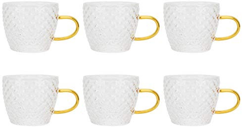 ANKROYU 6 Stück Hitzebeständige Glastassen, Teetassen Mit Griffen, Kaffeetassen aus Glas, Teetassen Mit Griffen, Teeservice, Transparente Teetassen, Geeignet Für Zuhause, Teehaus, Restaurant