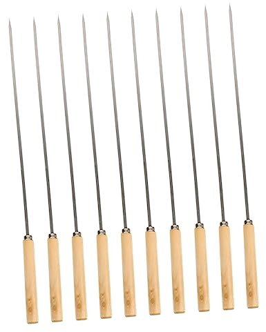 POPETPOP Brochetas De Barbacoa Planas De Acero Inoxidable 10 Piezas Para Asar Barbacoas y Fogatas, Brocheta De Kebab Resistente y Reutilizable