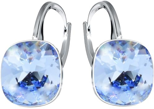Hängende Ohrringe 925 Silber mit Marken Kristall Zirkonia - Damen Schmuck Echt Silberne Hänge Ohrhanger Ideal Geschenge (Light Saphir)