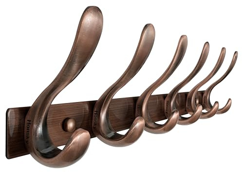 Honsky Garderobenleiste Metall 44 cm mit 6 Doppelhaken，Braun-Rot | Garderobenhaken Wand, 12 Aufhängepunkte, rostgeschützt, Wandgarderobe Flur/Diele, verdeckte Montage, 20 kg Traglast