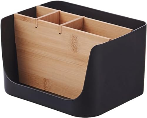 Ruikcoll Holz Desktop Organizer, Schreibtisch Organizer, Bambus Tisch Organizer, Stiftehalter Schreibtisch, 5 Fächer, für Büro, Wohnzimmer und Schlafzimmer, U-förmig, (Schwarz)