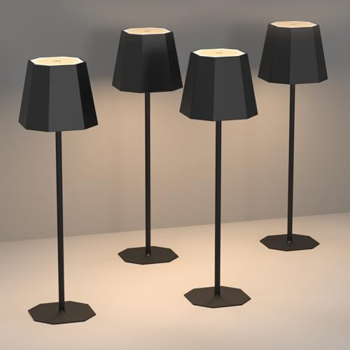 4 Stück LED Dimmbare Akku Tischlampe Kabellose, Wiederaufladbar 3 Farbtemperatur Tischleuchte, Nachttischlampe Ohne Kabel, Touch Lampe mit USB-C für Outdoor Nachttisch Esstisch Camping(Schwarz)