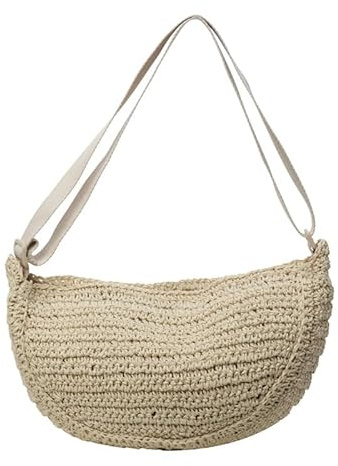 ORINEWS Straw Crossbody Bag Crescent Straw Purse for Women 2024 Crochet Purses Woven Crossbody Bag Fashion Summer Beach Bag