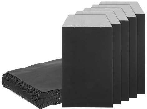 QUARKZMAN 100 Stück Geschenktüten, 6x3 Fettdichte Gefälligkeit, Schwarz | Süßigkeitstüten Flache Gefälligkeitstüten Klein Kraftpapier Kekse Dessert Schokolade Seife Hochzeit Party