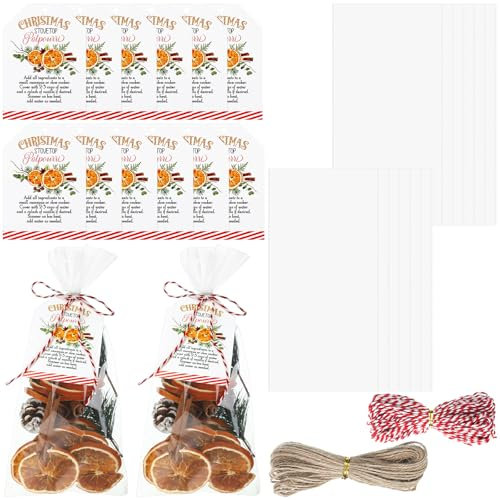Watersay 24 Set/50 Stück Weihnachts-Potpourri-Geschenkanhänger, Zellophanbeutel, Urlaub, Weihnachtsdüfte, Winter-Potpourri-Bastelset für DIY, Basteln, Weihnachtsbaum, Heimdekoration,