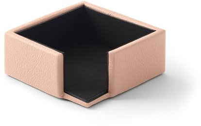 Eglooh - Atena - Notizzettel Box Echtes Leder Puder Rosa - Zettelbox, Notizklotz, Zettelkasten für Schreibtisch und Büro - cm 11,2 x 11,2 x H.4,5 - Made in Italy