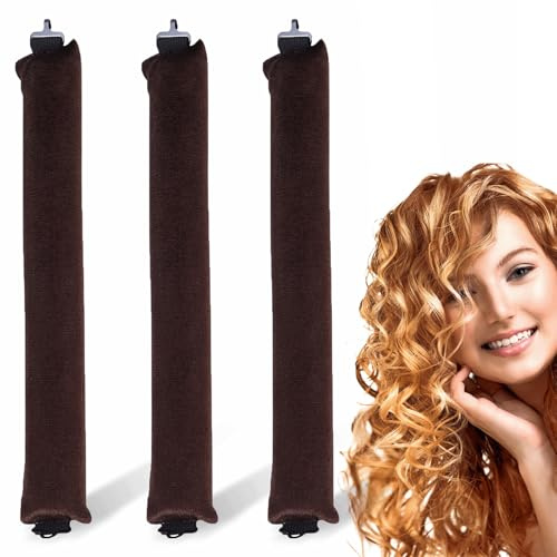 3 Stück Hitzefreie Lockenwickler,Locken Ohne Hitze,Lockenwickler Über Nacht mit Haken,Weicher Samt,Heatless Curls Set lockenwickler zum Schlafen,Overnight Curls für Langes,Mittellanges Haar (Braun)