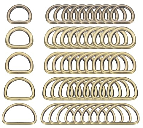 sourcing map 60 Pcs Metal D Rings Buckle 1/2 5/8 3/4 1-1/2 ID 2.8mm/3.8mm Thickness Heavy Duty Opening D-Rings Clips Hooks for Crafts Bags Keyrings Straps Belts DIY Accessory, Light Bronze