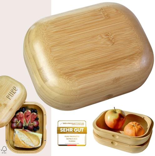 Pure Bambus Brotzeitdose, Lunchbox für Erwachsene, verschiedene Ausführungen, Büro, hochwertig, Outdoor Brotzeitbox, 100% plastikfrei, BPA-frei, Handgefertigt, 1000ml (Natur, 1000 ml)