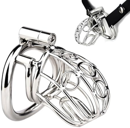 Leyuye Edelstahl Keuschheitsgürtel Metall Chastity Cage Mit PA Piercing Harnröhrenloch PA Schloss Keuschheitskäfig Herren Peniskäfig Keuschheit Sexspielzeug für Männer Bondage Extrem (Ring 50mm)