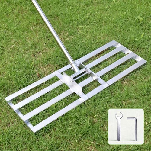 Plutohiker Lawn Leveling Rake, 7FT, 28 X 10IN New Heavy Duty Effort Saving Levelawn Tool, Stainless Steel Handle Lawn Leveler for Courtyard Garden Golf Course, Ease Level Lawn Surfaces