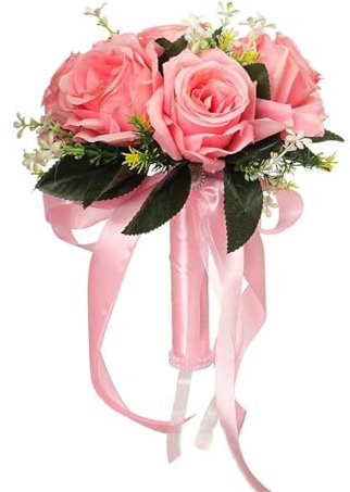 Hochzeitsstrauß, Braut, Brautsträuße, Brautjungfernstrauß, weiße Seidenblumen, künstliche Rose, Brautstrauß, rosa