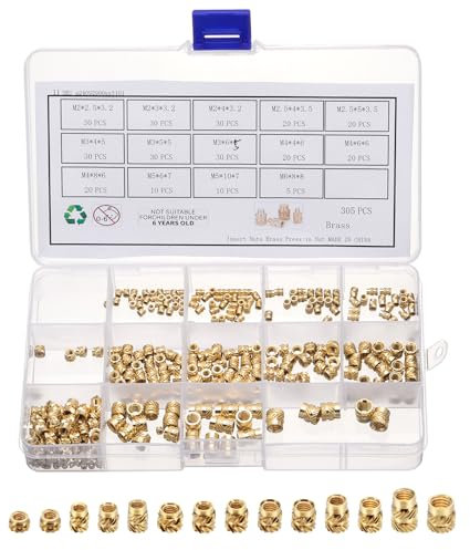 QUARKZMAN 305 Stück M2 M2,5 M3 M4 M5 M6 Gewindeeinsatz Einpressmutter Messing Gewindemutter Einschmelzgewinde Rändelmutter Threaded Inserts für 3D Druck Kunststoffschale