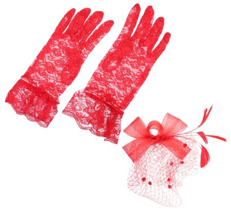 GALPADA Bowknot Fascinator Hut Mit Schleier Und Kurzen Floralen Spitzenhandschuhen Set Für Hochzeiten Teepartys Fotografie Und Besondere Anlässe
