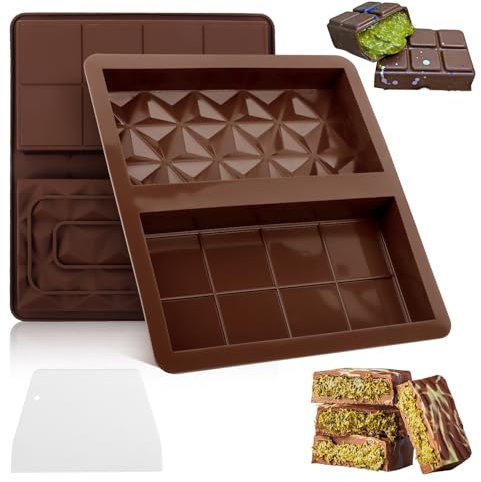 QOUBNIC 2 Stück Tiefe Silikonformen Schokolade Pralinen Antihaft Schokoladentafel BPA-Frei Schokoladenform Silikon Schokoladen Form DIY Schokolade Süßigkeiten Desserts mit 1 Spatel