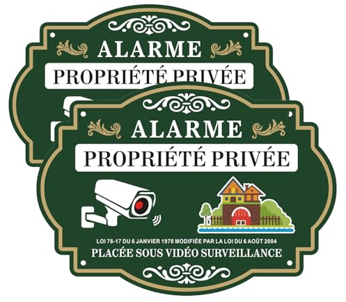 Phyabe Panneau Vidéo Surveillance 24h/24 Propriété Privée Aluminium - 2 Pièces, 25 x 18cm Panneau De Signalisation Propriété Privée, Résistant aux UV, Imperméable