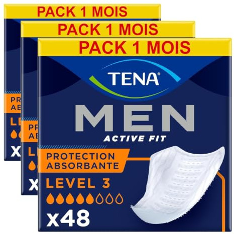 TENA Men Nivel 3 6x8 - Compresa Protectora para Hombre - Incontinencia Moderada - 48 Unidades (Paquete de 3)