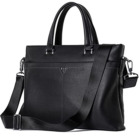 BHBYAFASH Laptoptasche Aktentasche, Herren weiche Echtes Leder 13,3 Zoll Laptop Aktentasche Klassische Litschi Muster Business Bag Arbeit Messenger Schulter Satchel Handtasche(Black 1)