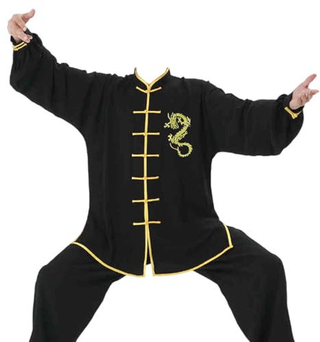 Leeonway Kung Fu E Arti Marziali Uniforme,Tai-Chi Uniforme Uomo,Abbigliamento per Arti Marziali,Morbido E Confortevole,Non Aderente,Adatto per Esibizioni O Prova