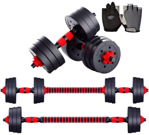 50KG Adjustable Weights-Heavy Adjustable Dumbbells and Barbell + Gym Gloves