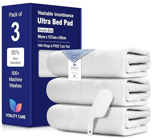 Vitality Care Waterproof Mattress Protector, Ultra-Absorbent, Tuck-in Flaps with Fitting Tool, 86 x 137 cm, White, Pack of 3
