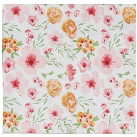 Serviette Papier Fleurs Rose Orange Serviette de Table Anniversaire Jetables Cocktail Mariage Décoration de Table pour les Partys Célébrations Papier Toilette 5 Paquet(33x33cm)