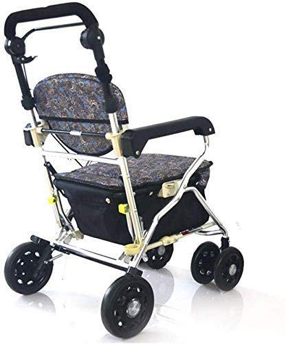 Rollator Pieghevole Rollator Walkers Rollator Walker Telaio per deambulazione Leggero Ausilio per la Mobilità Pieghevole con Sedile e Borsa 4 Ruote