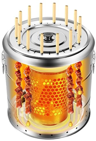 WPWSDWMX Ahumar Carbón Vertical, Estufa de Carbón para Barbacoa, Parrilla de Kebab de Acero Inoxidable con Marco, con Accesorios para Picnics(39 * 41cm/15.3 * 16in)