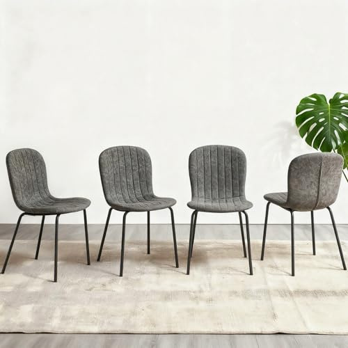 NORDICANA Esszimmerstühle 4er Set, Stuhl, Küchenstühle, Esszimmerstühle Kunstleder, mit Rückenlehne, Metallbeine, für Esszimmer, Wohnzimmer, Küche, Schlafzimmer und Empfangsraum (Grau)