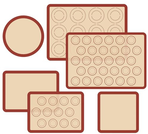 Silicone Baking Mat Set of 6, Macaron Silicone Baking Mat for Baking Sheets, Non-Stick & Reusable Silicone Mats for Baking Macarons, Cookies, Pastries, Pizza
