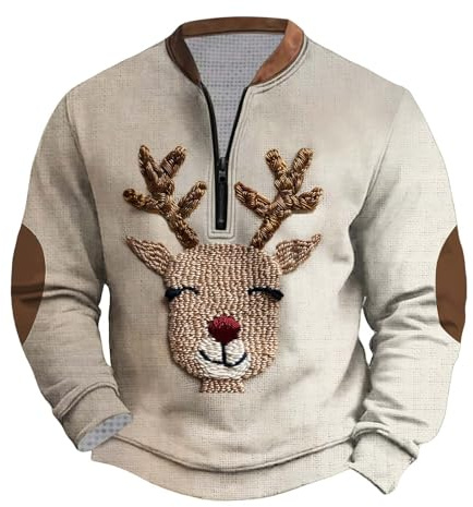 BVEBJDX Mens Christmas Sweatshirt 1/4 Zip Pullover Tops Santa Claus Christmas Tree T-Shirt Reindeer 3D Printed Blouse Casual V Neck Jumper Funny Festive Holiday Sweatshirts Novelty Xmas Shirts