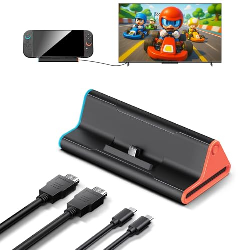 Switch 2 Dock with HDMI & 60W Charging Cable, 4K Portable Docking Station for Nintendo Switch2 Game Console, Travel Stand Base Connector Accessories Set (TV Adapter, 3 USB Ports, PD Power Input)