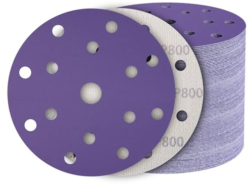50 Pièces Disques Abrasifs 150mm Grain 800 papier a poncer 15 Trous Disque Poncage pour Ponceuse Excentrique, carrosserie automobile, métal, acier inoxydable