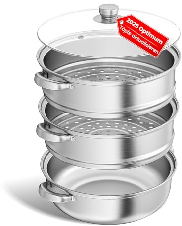 Steamer for Cooking - 28cm Stainless Steel Steam Pot with Steamer Basket, 3/4/5 Tiers Cookware with Lid for Cooking Vegetables, Seafood, Soups, Stews and Pasta (3 grids)