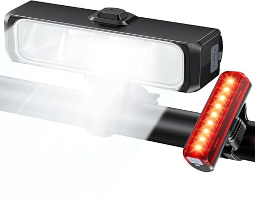 WOCBUY Bike Light for Night Riding, Super Bright & Wide Beam Bicycle Lights, 4+5 Modes USB Rechargeable Bike Headlight and Taillight Set, IP65 Waterproof Light Bar for Ebike MTB Off-Road Cycling