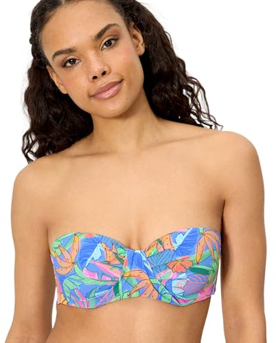 YSABEL MORA. Top Bikini Bandeau Fantasia Tropical Coppa C con Ferretto e Imbottitura. Spalline Removibili Annodate al Collo. Dettaglio Drappeggiato. Collezione Palms